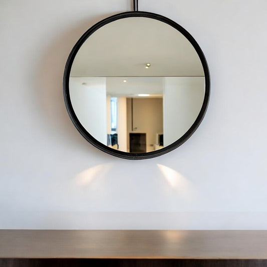 Modern Round Mirror with Black Metal Frame