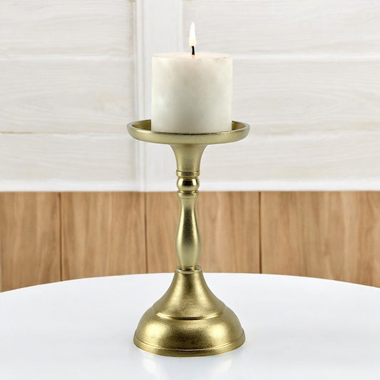 Luxe Golden Aluminum Large Pillar Candle Holder | Elegant Home Accent