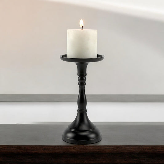 Elegant Black Aluminum Medium Pillar Candle Holder | Timeless Home Accent