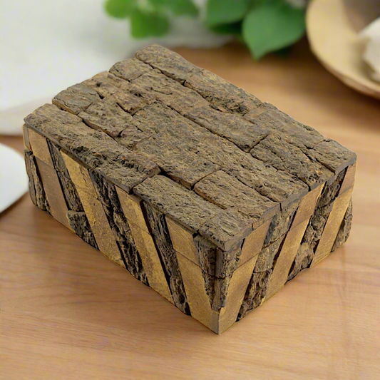 Rustic Wooden Trinket Box with Natural Bark Finish