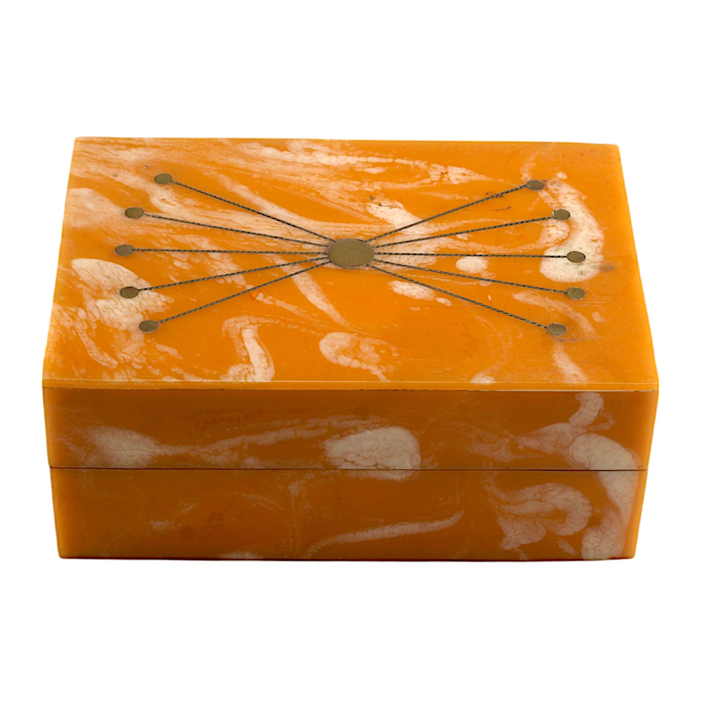 Handcrafted Orange Marble Resin Trinket Box with Abstract Design
