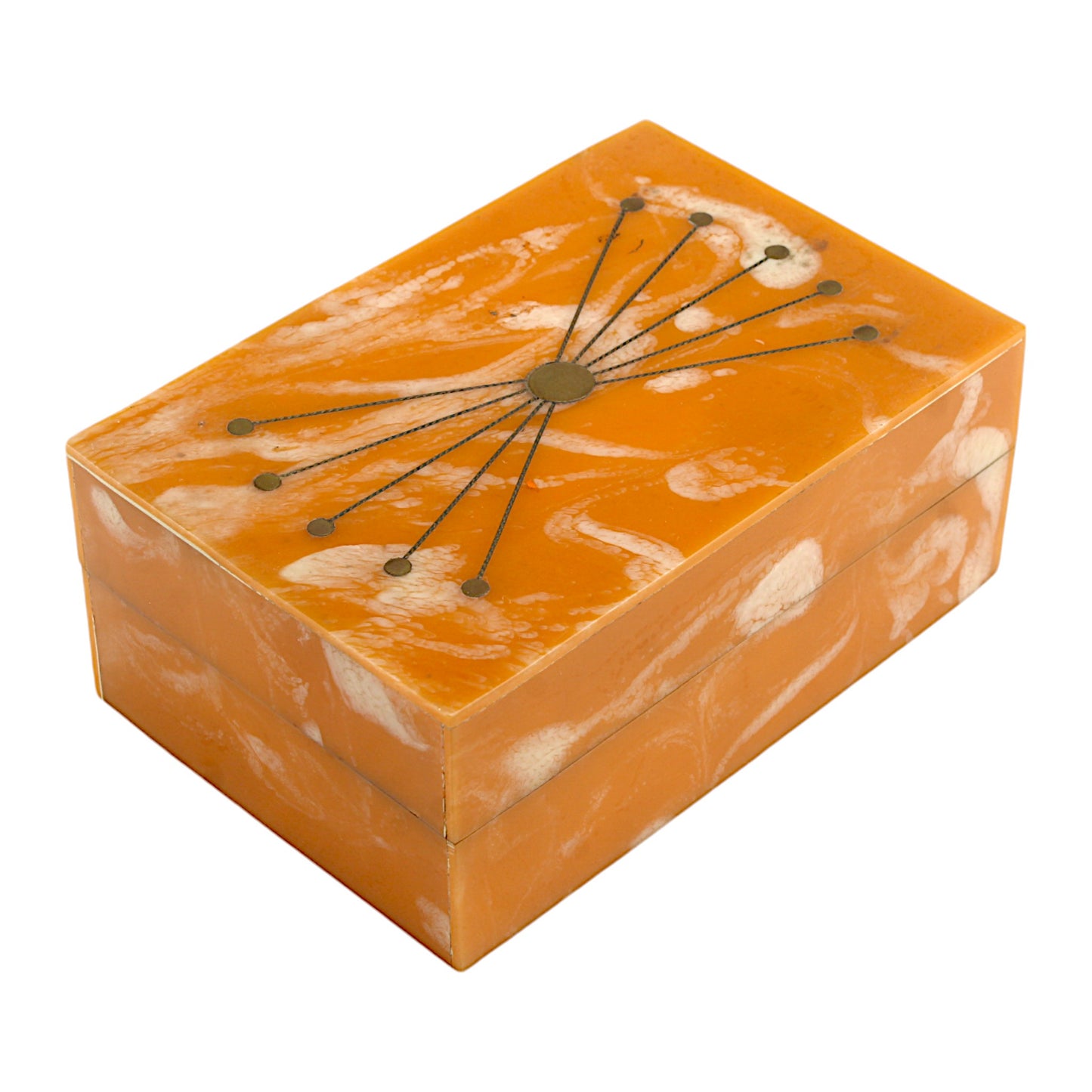 Handcrafted Orange Marble Resin Trinket Box with Abstract Design