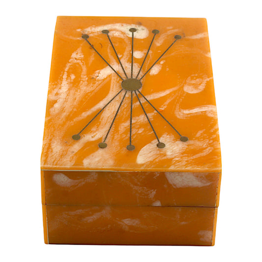 Handcrafted Orange Marble Resin Trinket Box with Abstract Design