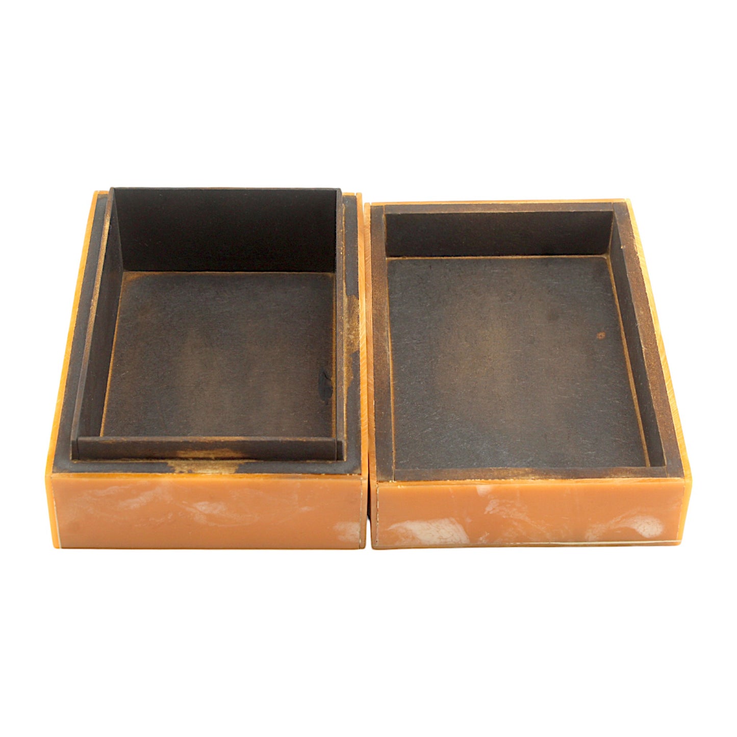Handcrafted Orange Marble Resin Trinket Box with Abstract Design