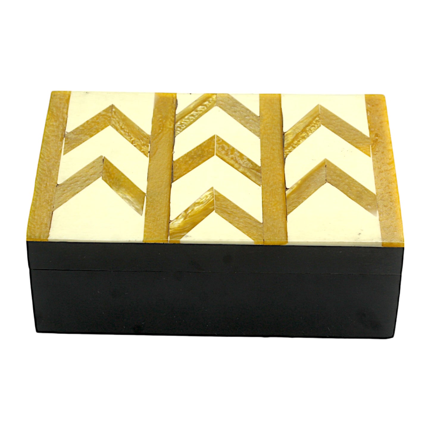 Chevron Patterned Bone Inlay Wooden trinket Box – Modern Elegance