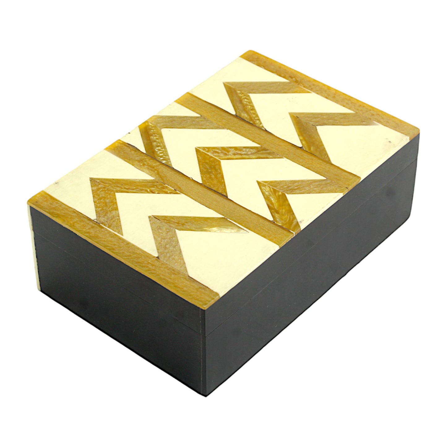 Chevron Patterned Bone Inlay Wooden trinket Box – Modern Elegance