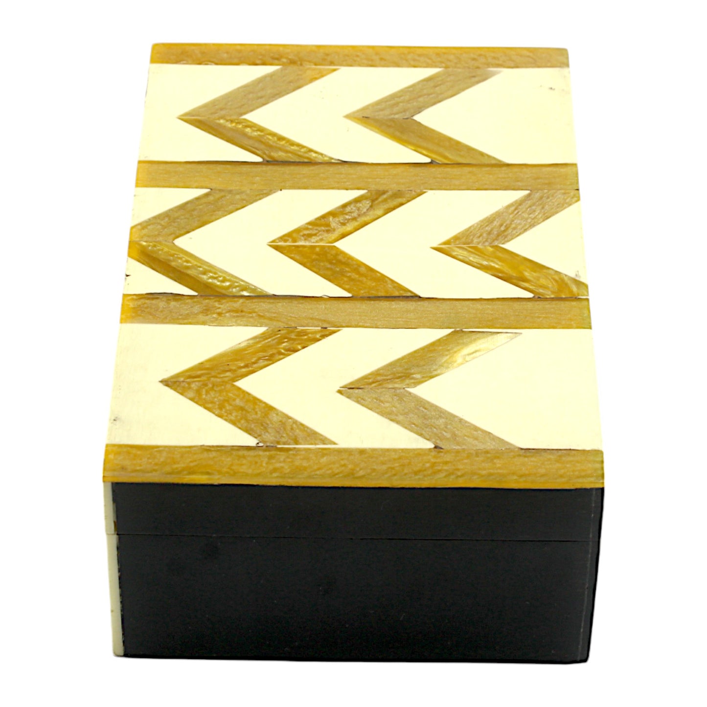 Chevron Patterned Bone Inlay Wooden trinket Box – Modern Elegance