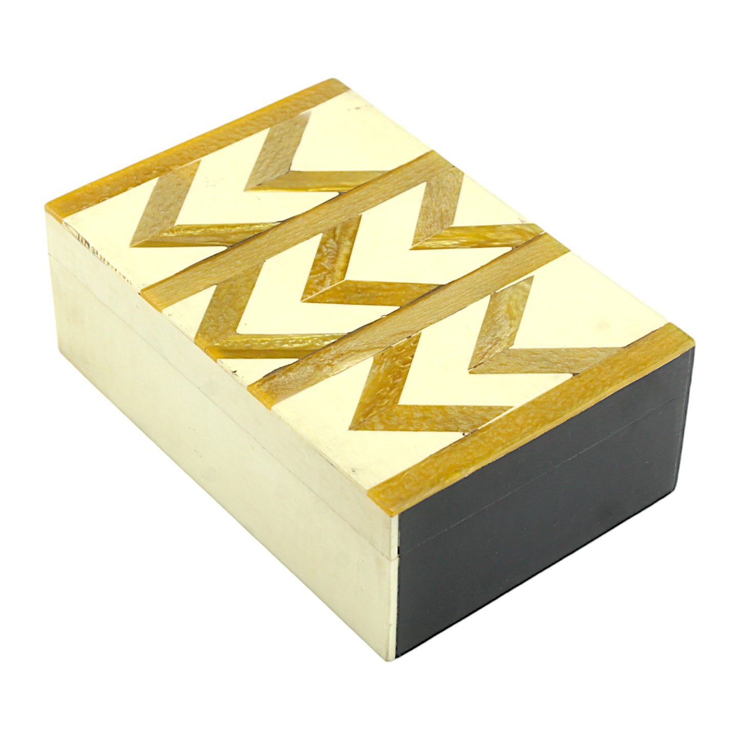 Chevron Patterned Bone Inlay Wooden trinket Box – Modern Elegance
