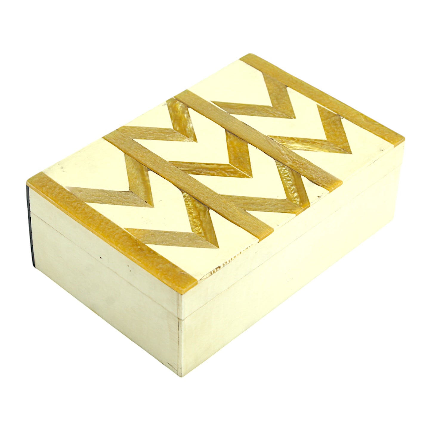 Chevron Patterned Bone Inlay Wooden trinket Box – Modern Elegance