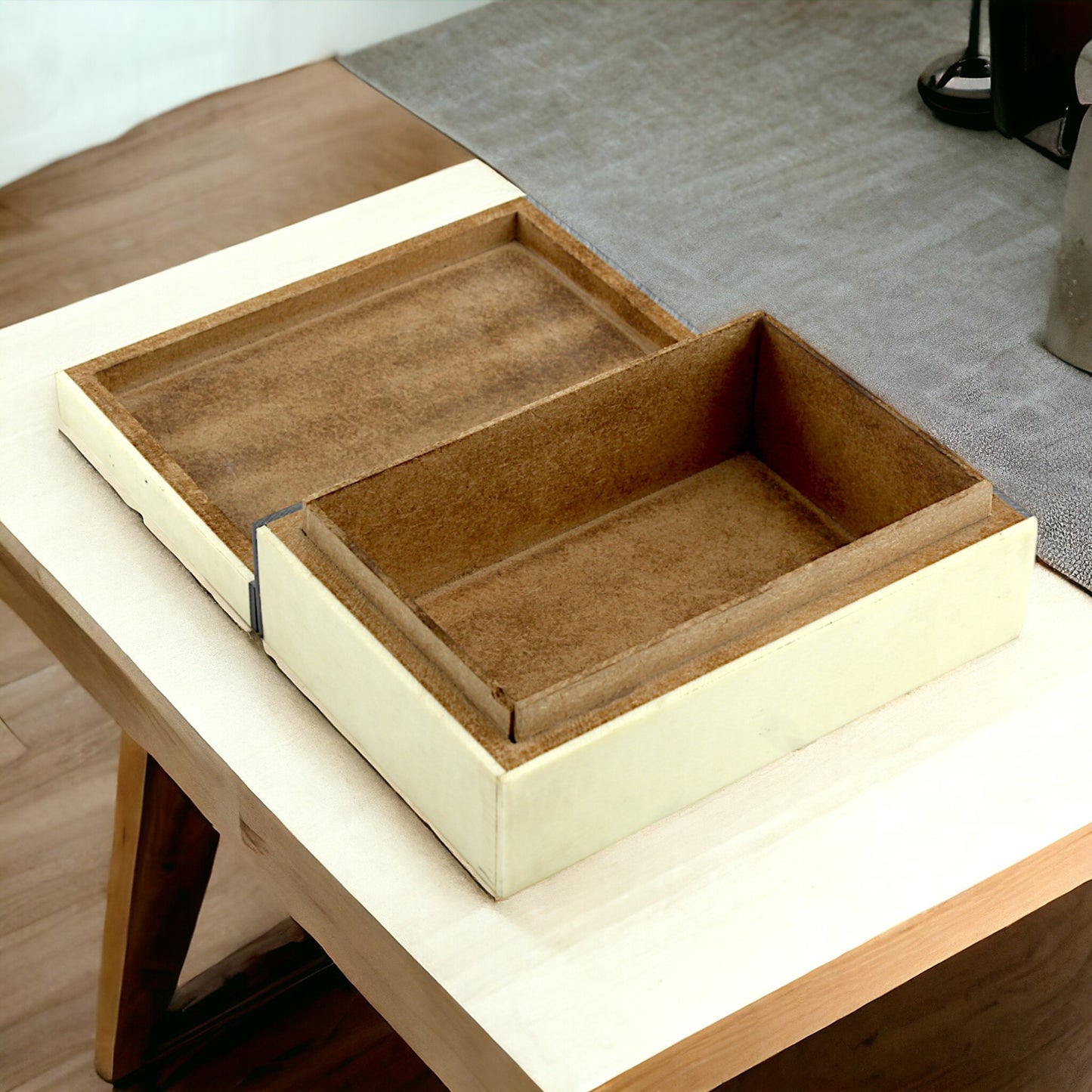 Chevron Patterned Bone Inlay Wooden trinket Box – Modern Elegance