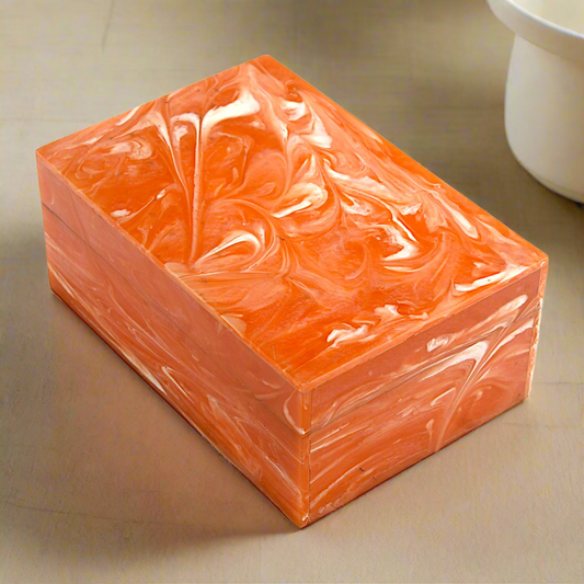 Handcrafted Orange Bone Inlay Trinket Box – Artistic Storage Solution