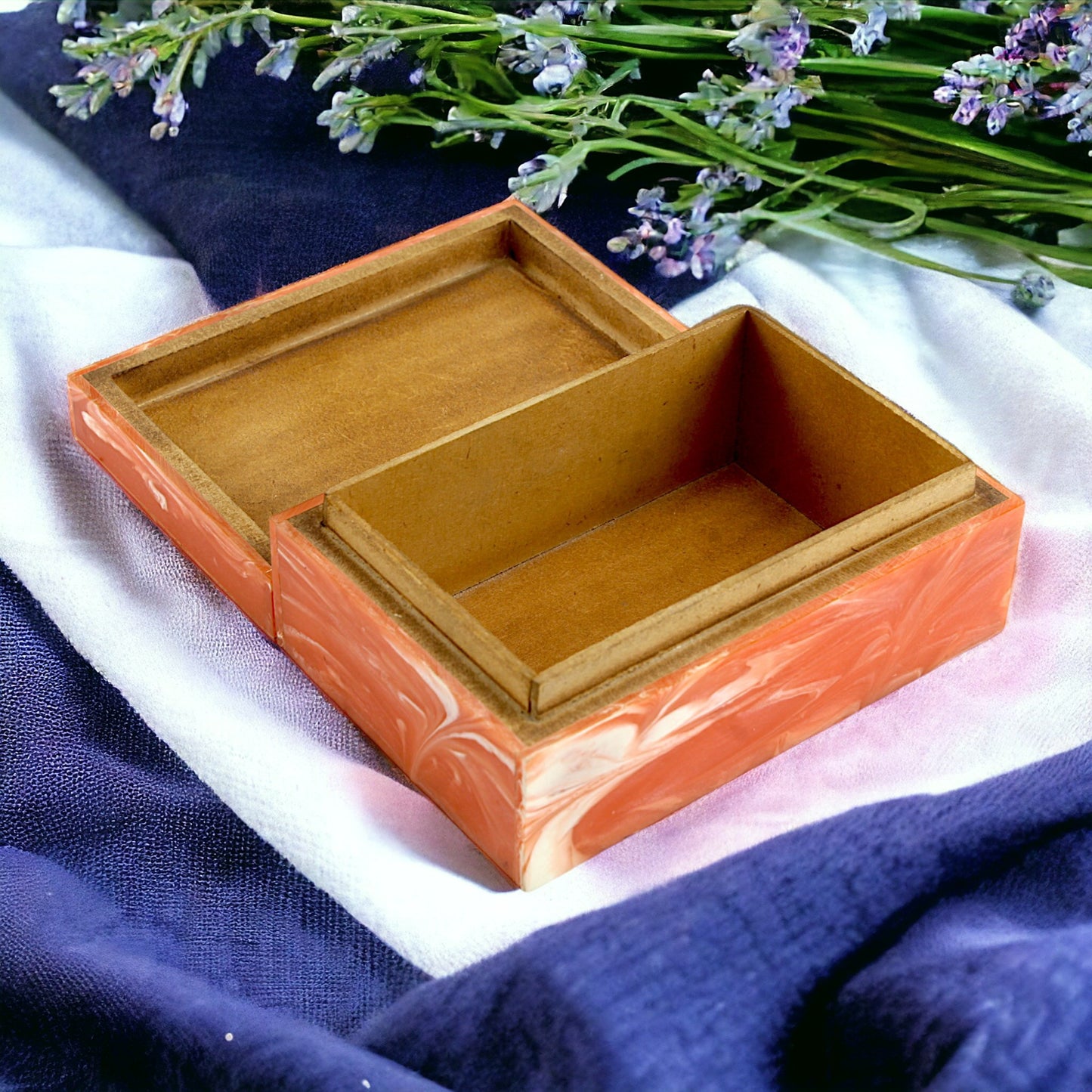 Handcrafted Orange Bone Inlay Trinket Box – Artistic Storage Solution