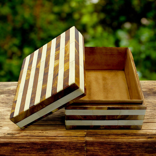 Handcrafted Bone Inlay Trinket Box – Antique Stripe Design