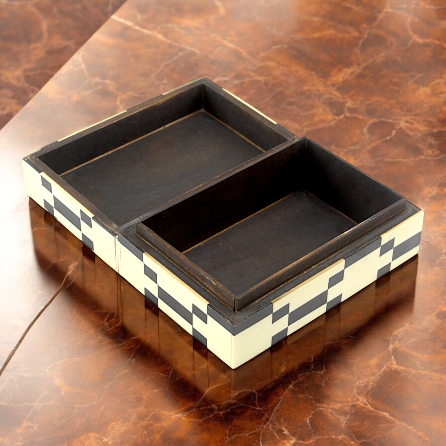 Handcrafted Bone Inlay Trinket Box – Antique Black and White Design