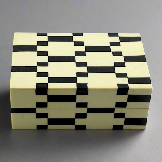 Handcrafted Bone Inlay Trinket Box – Antique Black and White Design