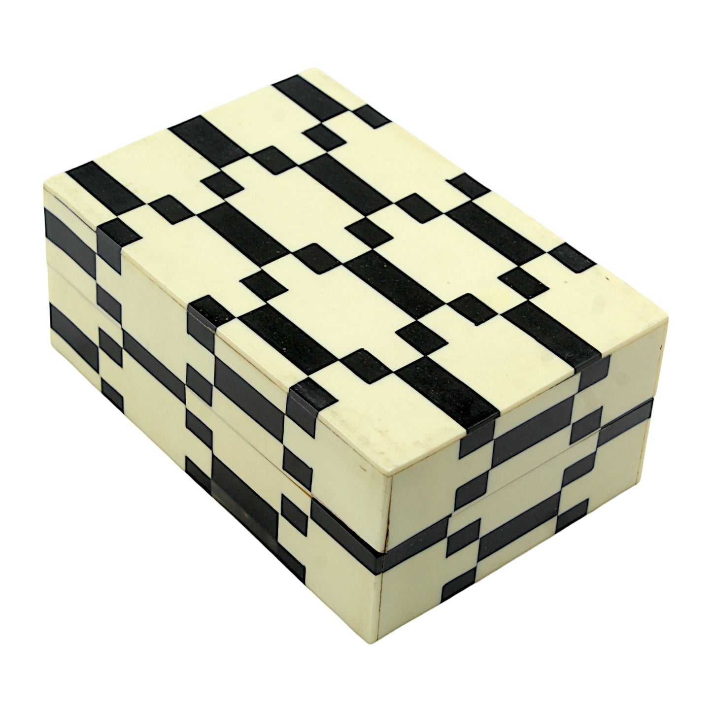Handcrafted Bone Inlay Trinket Box – Antique Black and White Design
