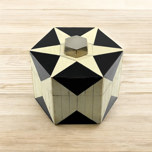 Round Handcrafted Bone Inlay Trinket Box - Elegant Storage Solution for Jewelry and Keepsakes