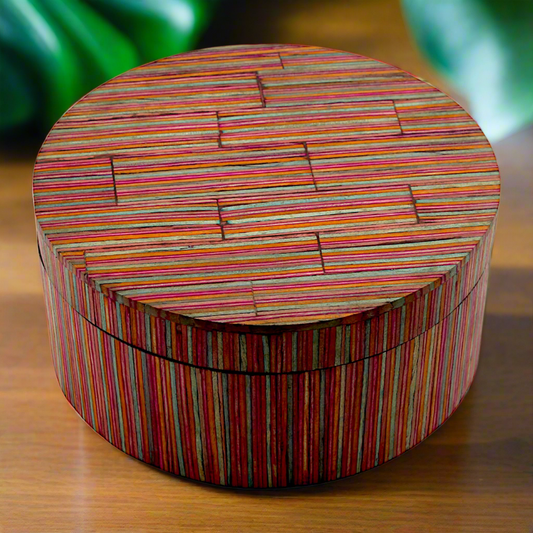 Striped Red Bone Inlay Handcrafted Trinket Box - Unique Storage for Jewelry and Keepsakes