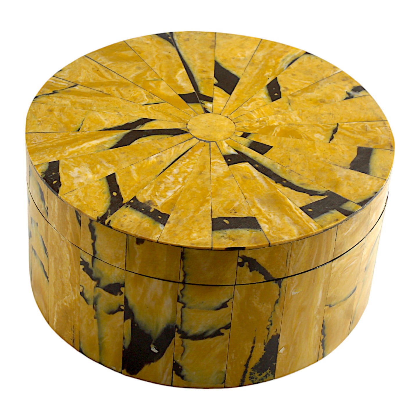Yellow Bone Inlay Handcrafted Round Trinket Box - Vibrant Storage Solution for Jewelry and Treasures