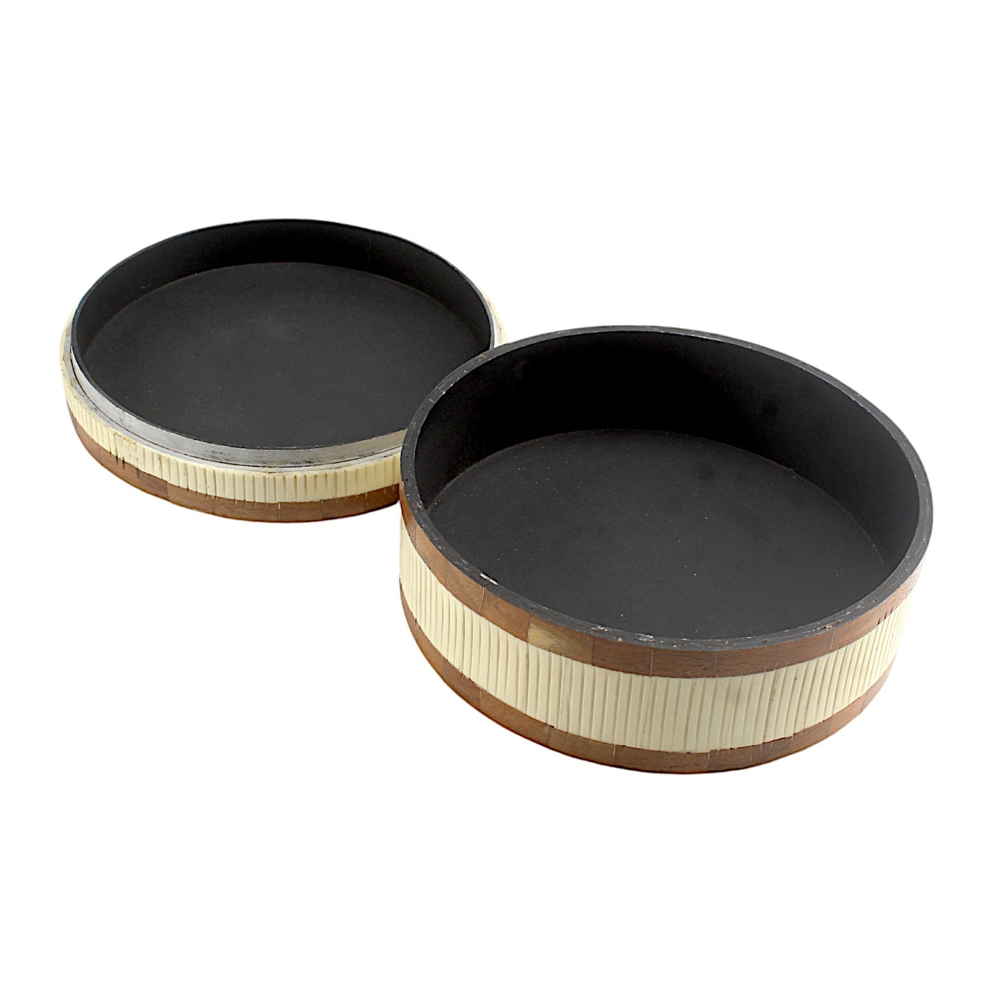 Handcrafted Round Wood and Bone Inlay Trinket Box - Elegant Storage Solution for Jewelry and Keepsakes