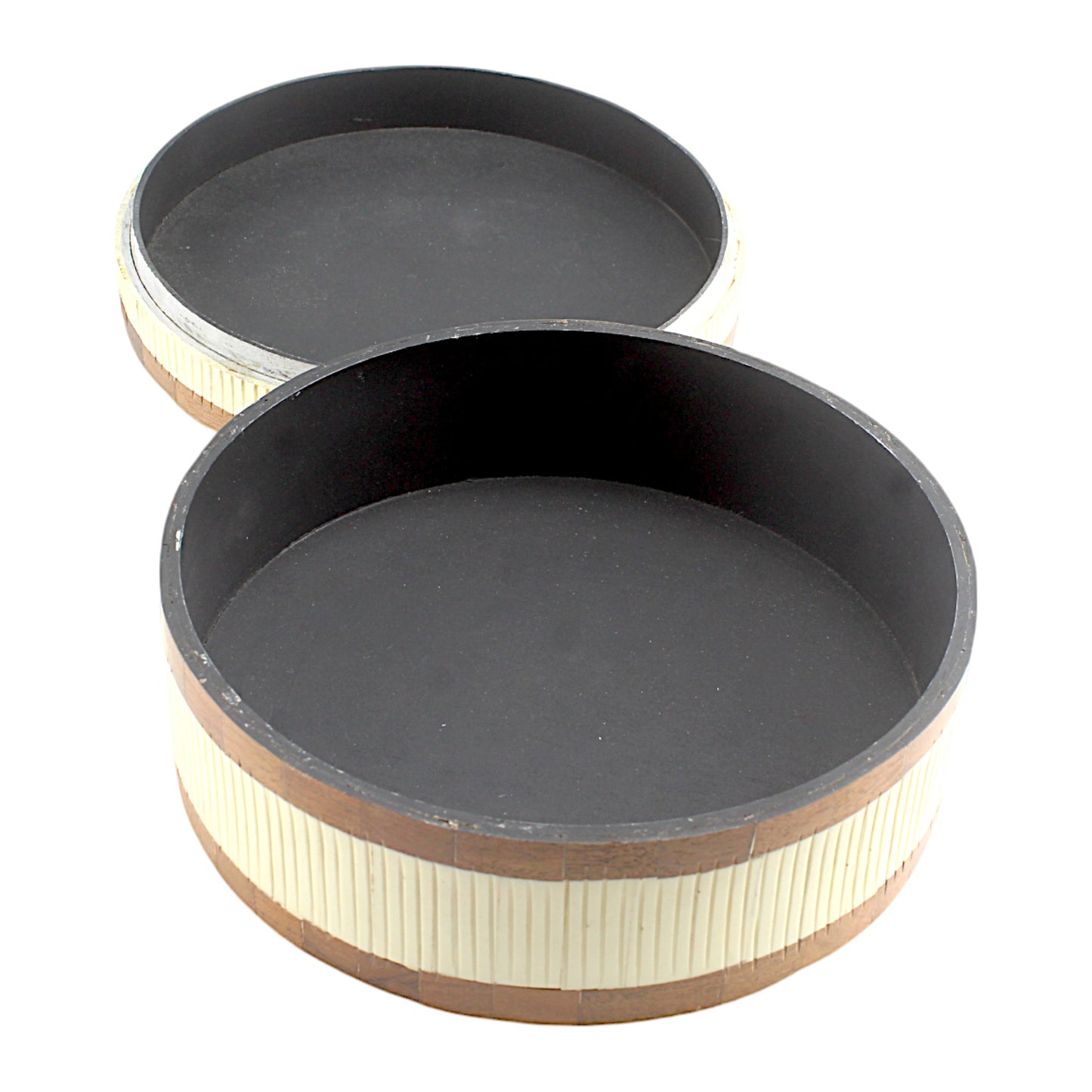Handcrafted Round Wood and Bone Inlay Trinket Box - Elegant Storage Solution for Jewelry and Keepsakes