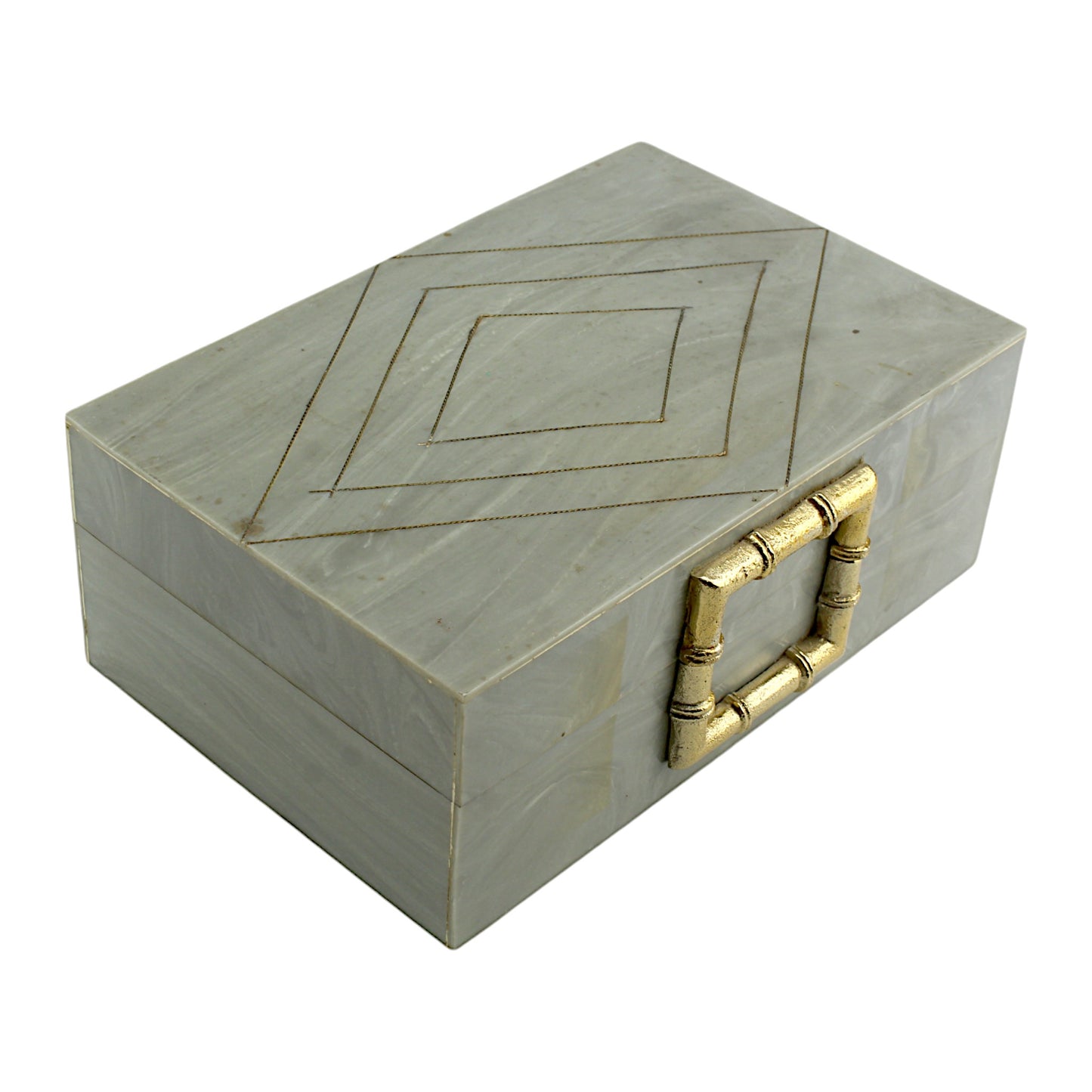 Grey Bone Inlay Handcrafted Trinket Box - Elegant Storage for Jewelry and Keepsakes
