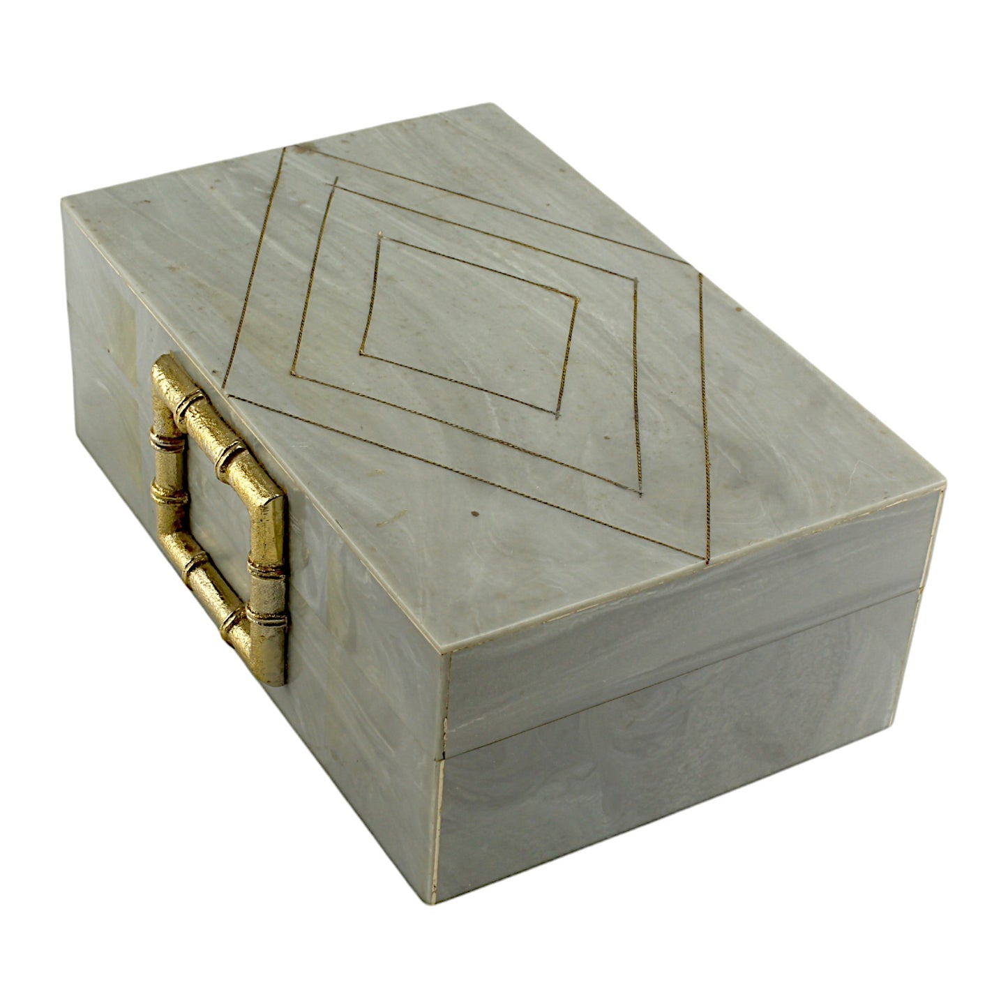 Grey Bone Inlay Handcrafted Trinket Box - Elegant Storage for Jewelry and Keepsakes