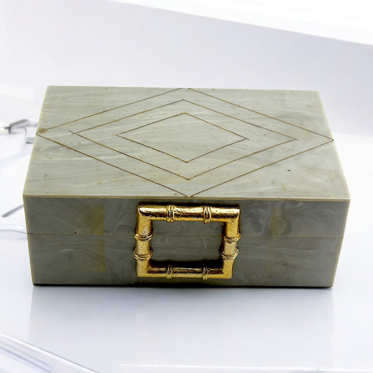 Grey Bone Inlay Handcrafted Trinket Box - Elegant Storage for Jewelry and Keepsakes