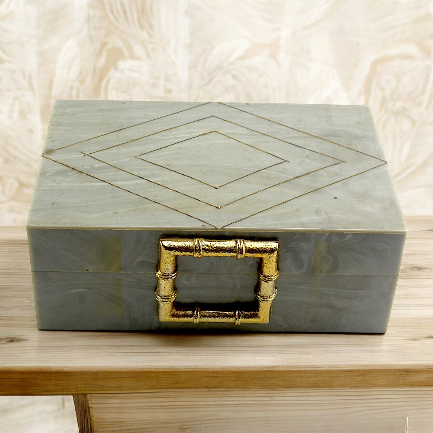 Grey Bone Inlay Handcrafted Trinket Box - Elegant Storage for Jewelry and Keepsakes