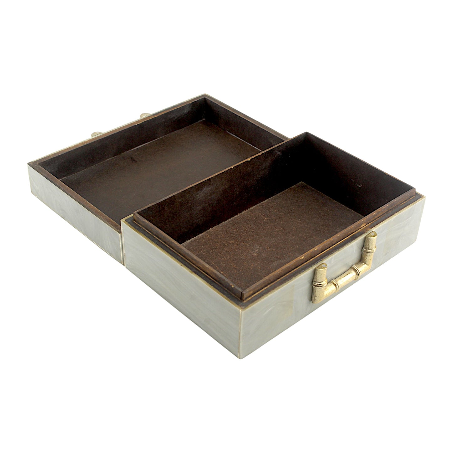Grey Bone Inlay Handcrafted Trinket Box - Elegant Storage for Jewelry and Keepsakes