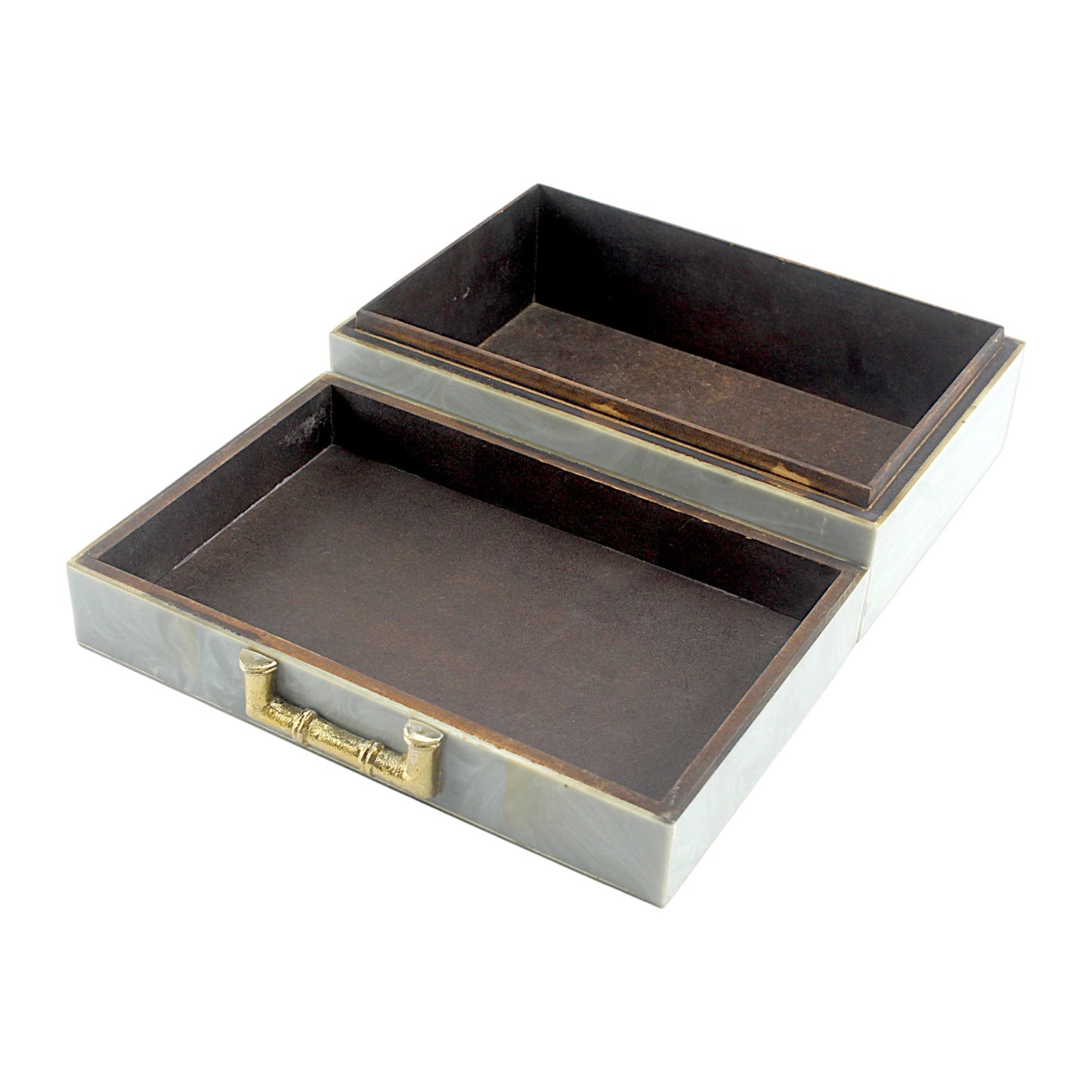 Grey Bone Inlay Handcrafted Trinket Box - Elegant Storage for Jewelry and Keepsakes