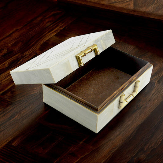 Grey Bone Inlay Handcrafted Trinket Box - Elegant Storage for Jewelry and Keepsakes