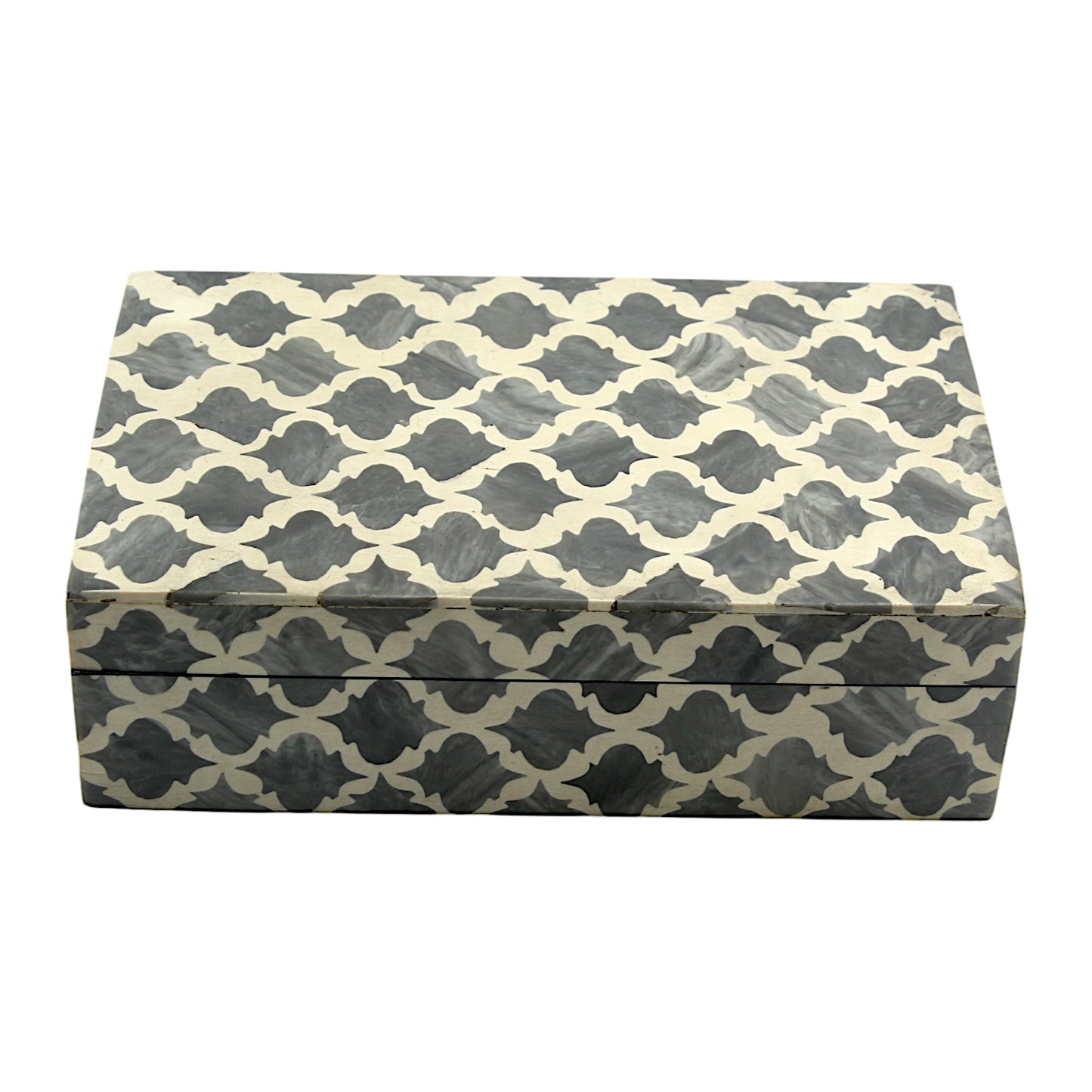 Grey and White Cross Design Bone Inlay Handcrafted Trinket Box - Stylish Storage for Treasures
