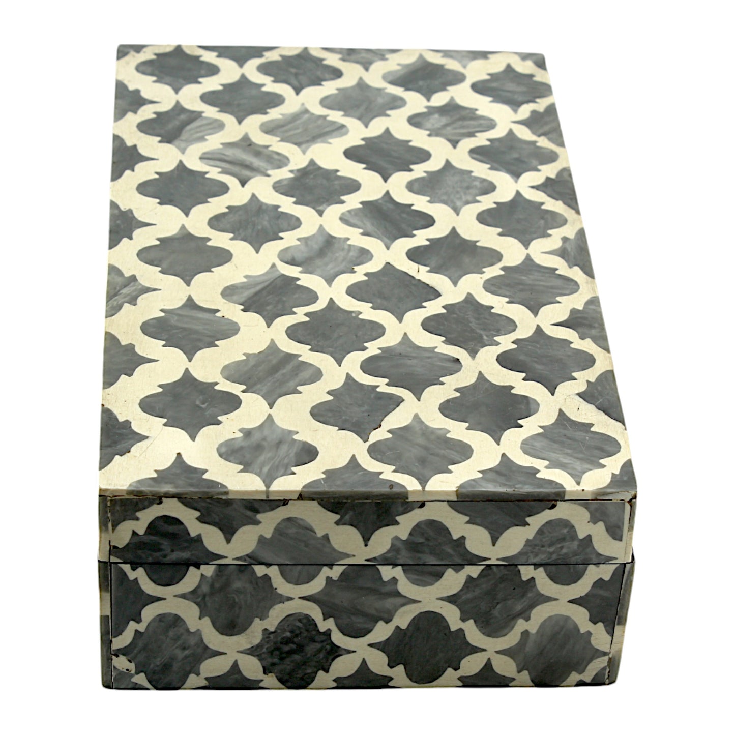 Grey and White Cross Design Bone Inlay Handcrafted Trinket Box - Stylish Storage for Treasures