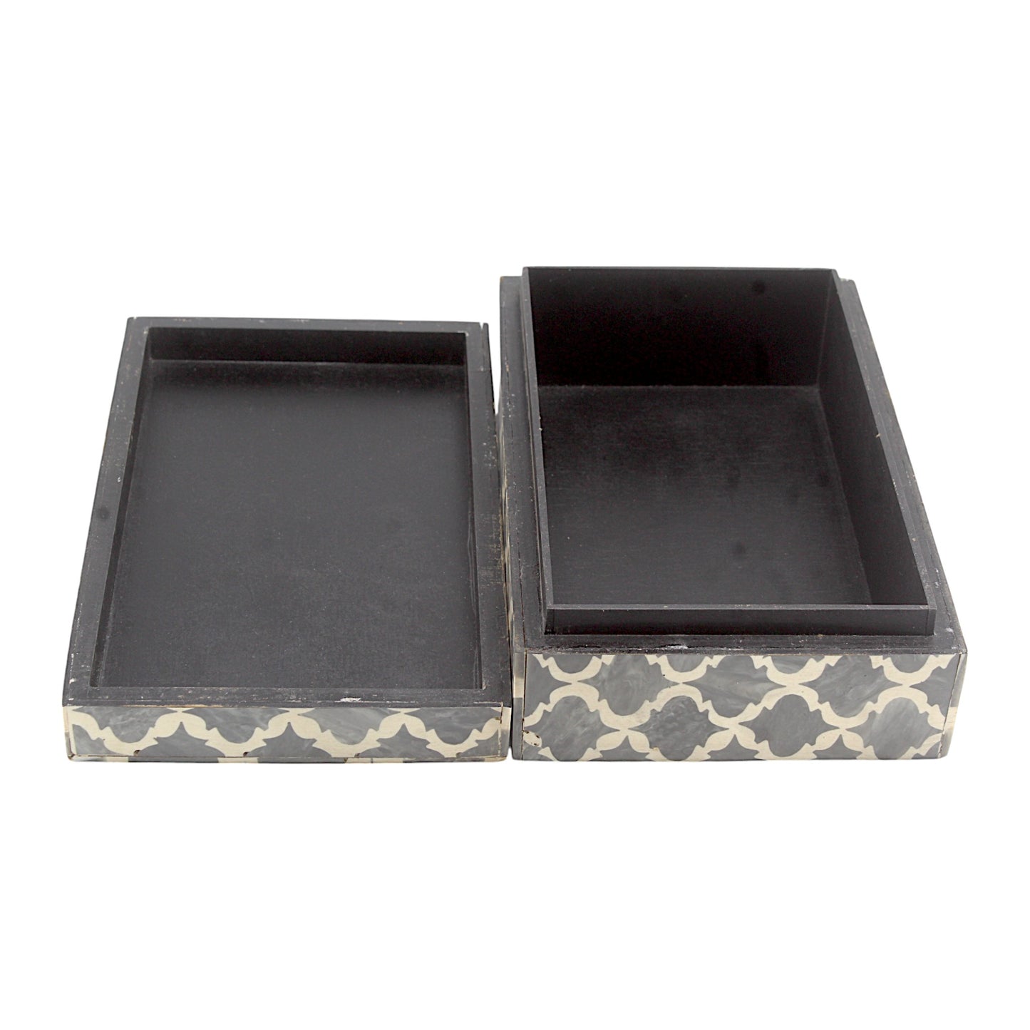Grey and White Cross Design Bone Inlay Handcrafted Trinket Box - Stylish Storage for Treasures