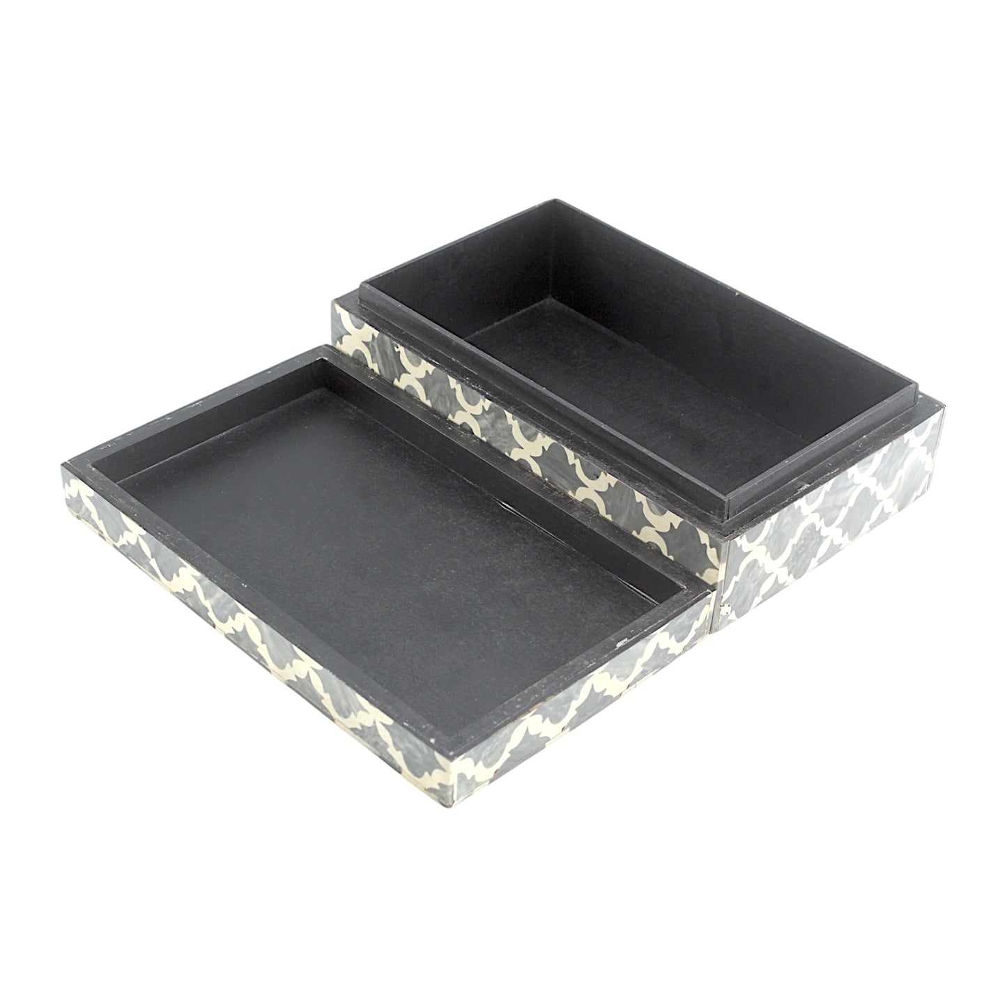 Grey and White Cross Design Bone Inlay Handcrafted Trinket Box - Stylish Storage for Treasures