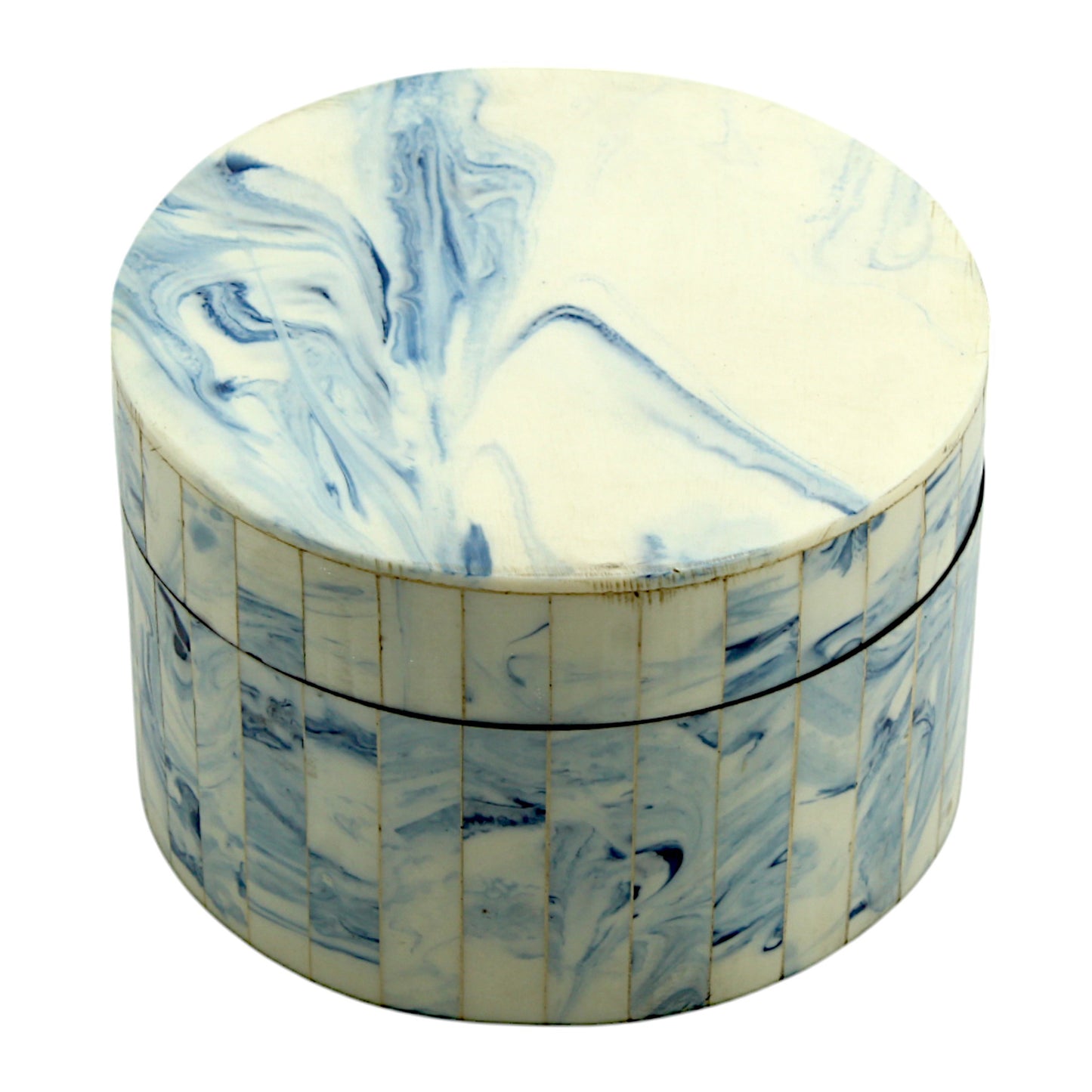 Elegant Marbled Resin Trinket Box – Round Blue & White Storage Box for Home Décor