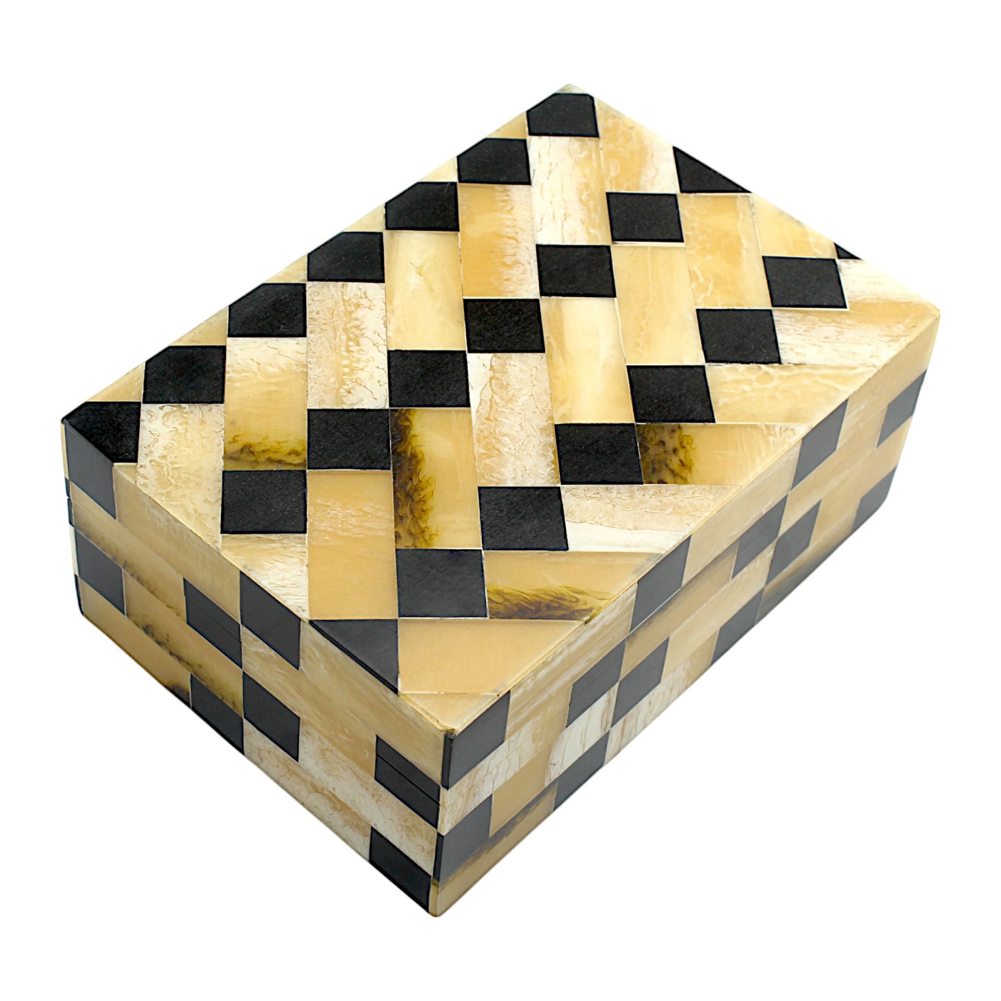 Black and Gold Bone & Horn Inlay Trinket Box with Rope Design – Luxurious Decorative Storage Box