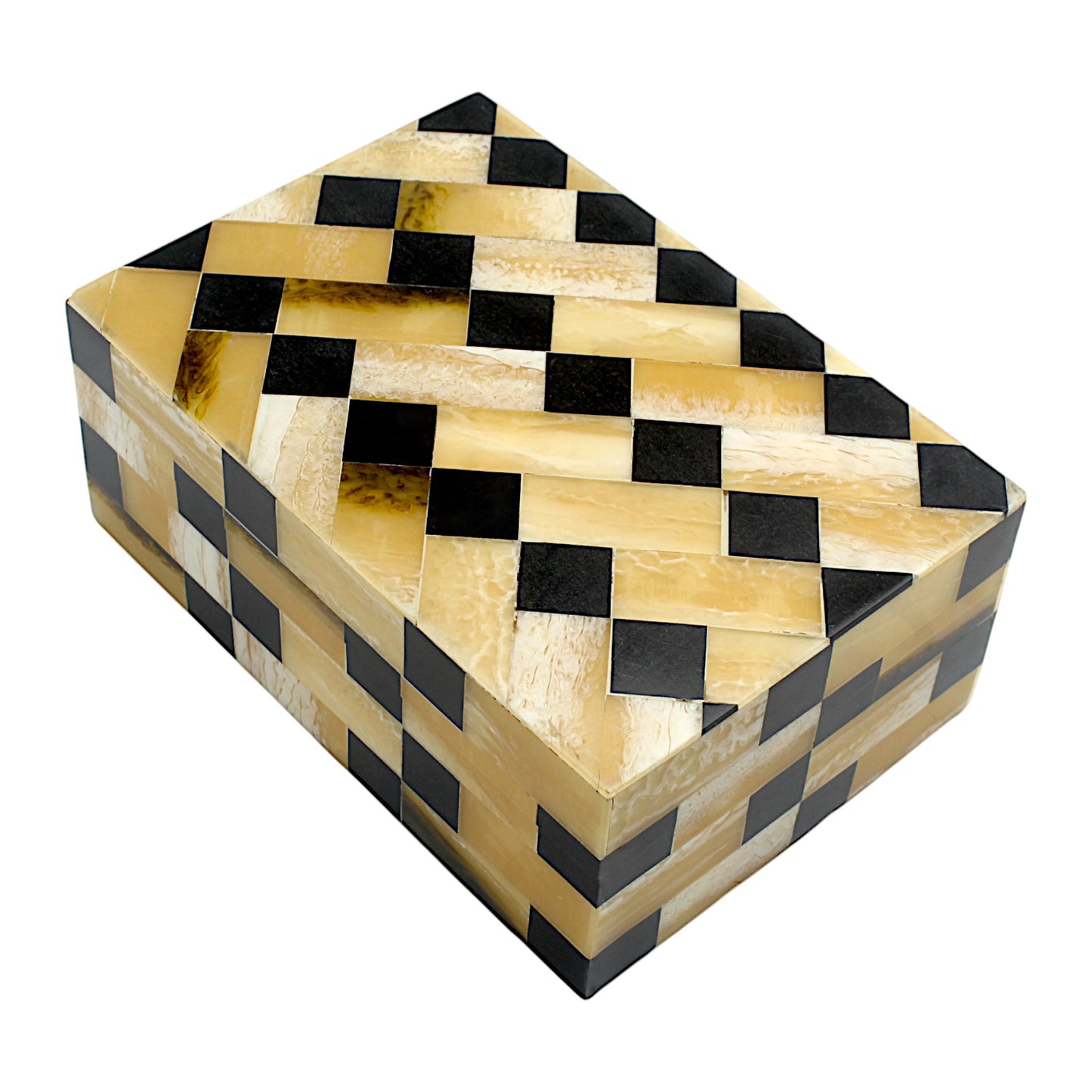 Black and Gold Bone & Horn Inlay Trinket Box with Rope Design – Luxurious Decorative Storage Box