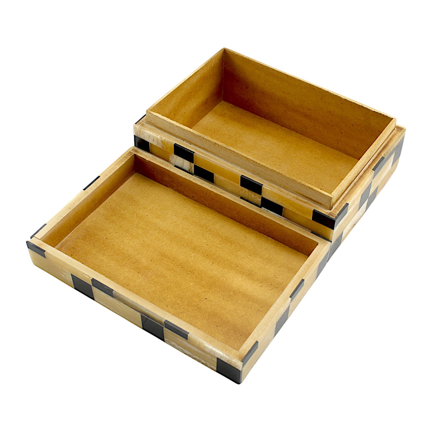 Black and Gold Bone & Horn Inlay Trinket Box with Rope Design – Luxurious Decorative Storage Box