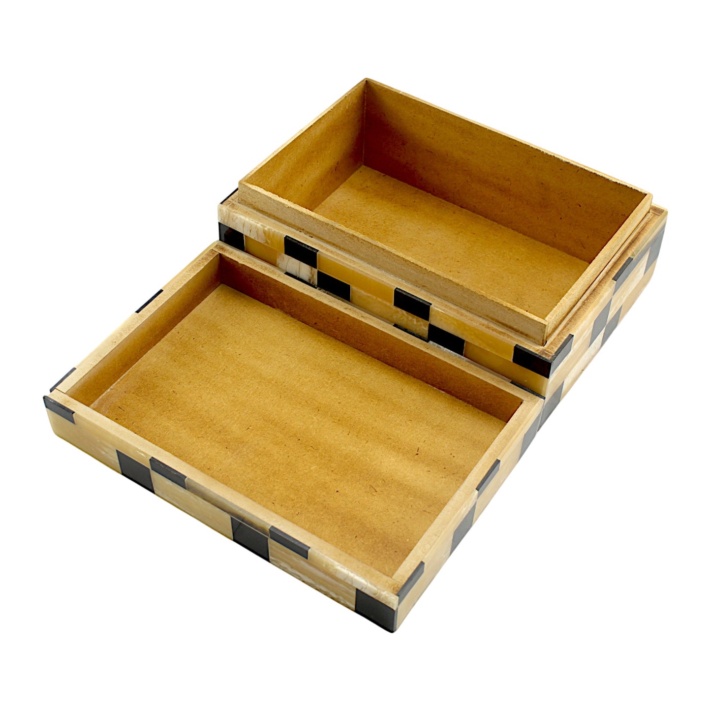 Black and Gold Bone & Horn Inlay Trinket Box with Rope Design – Luxurious Decorative Storage Box