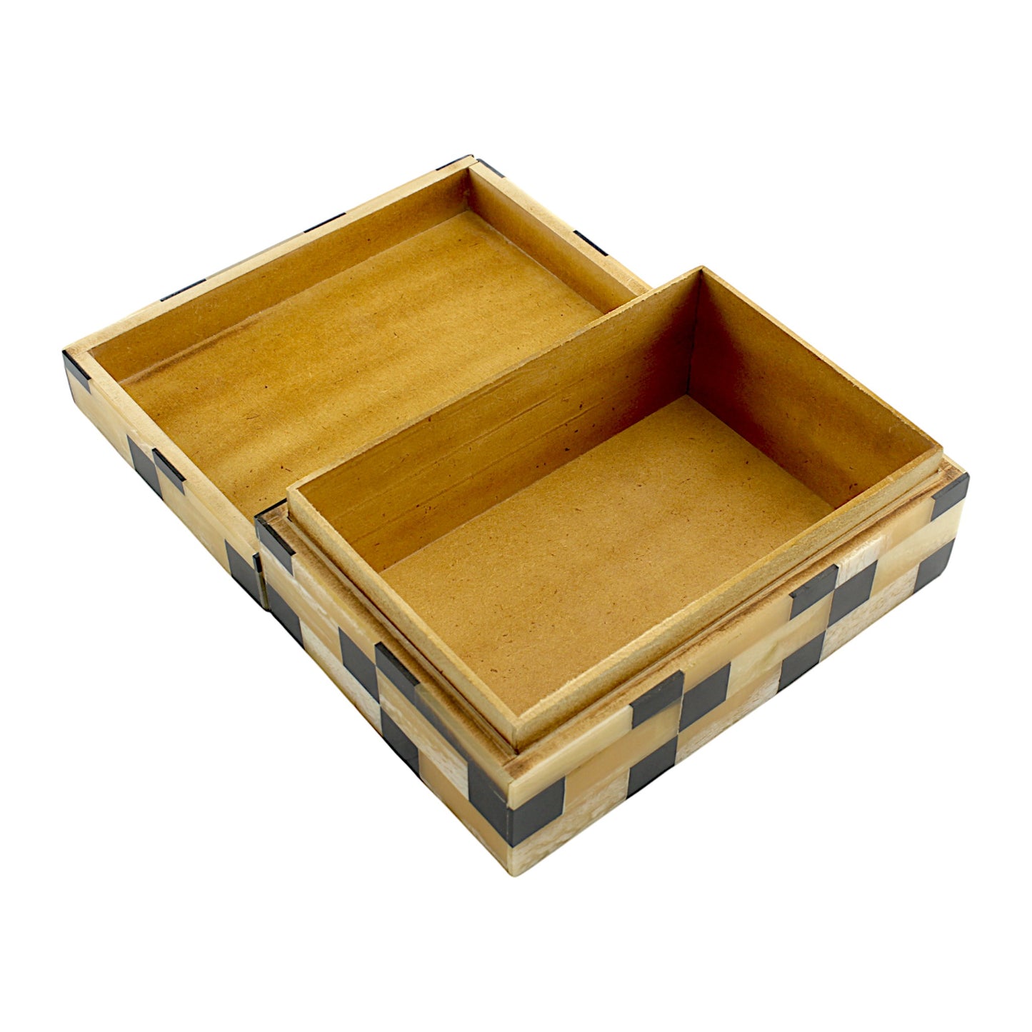 Black and Gold Bone & Horn Inlay Trinket Box with Rope Design – Luxurious Decorative Storage Box