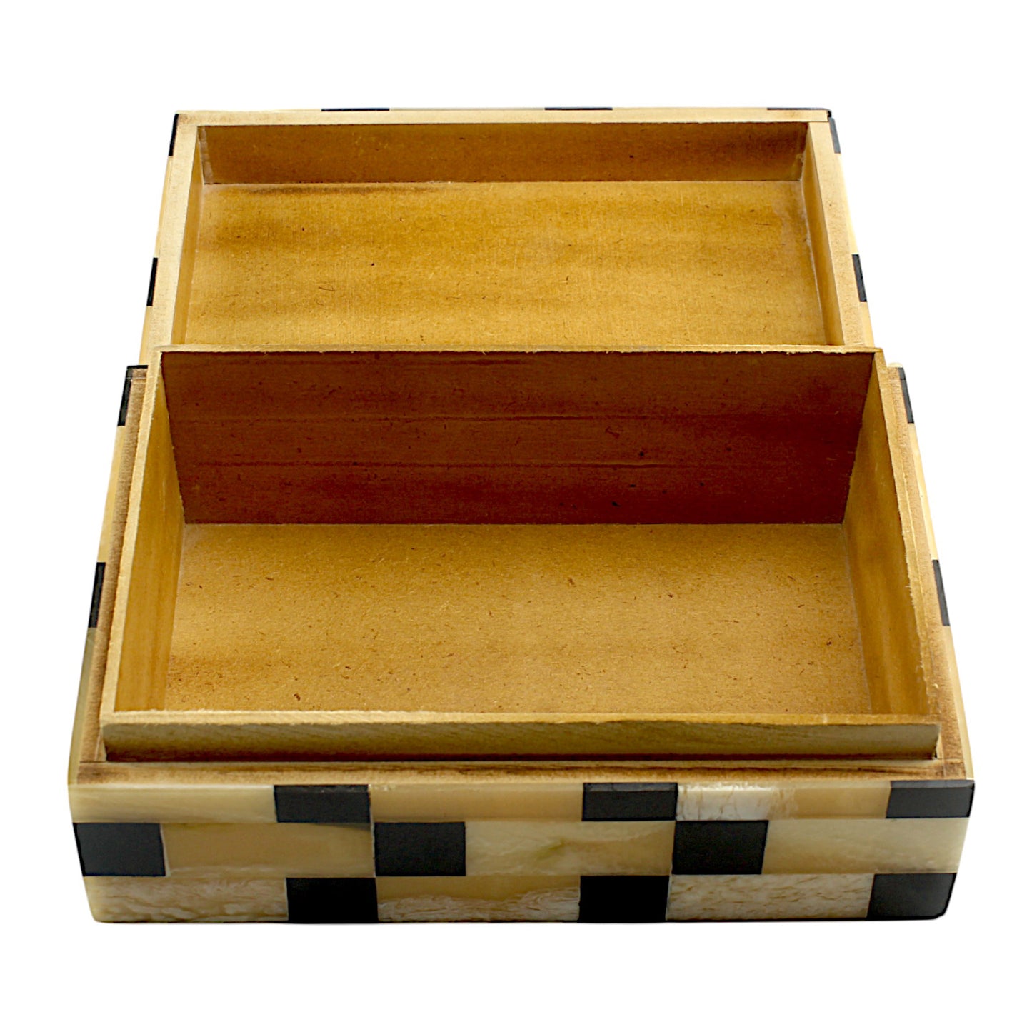 Black and Gold Bone & Horn Inlay Trinket Box with Rope Design – Luxurious Decorative Storage Box