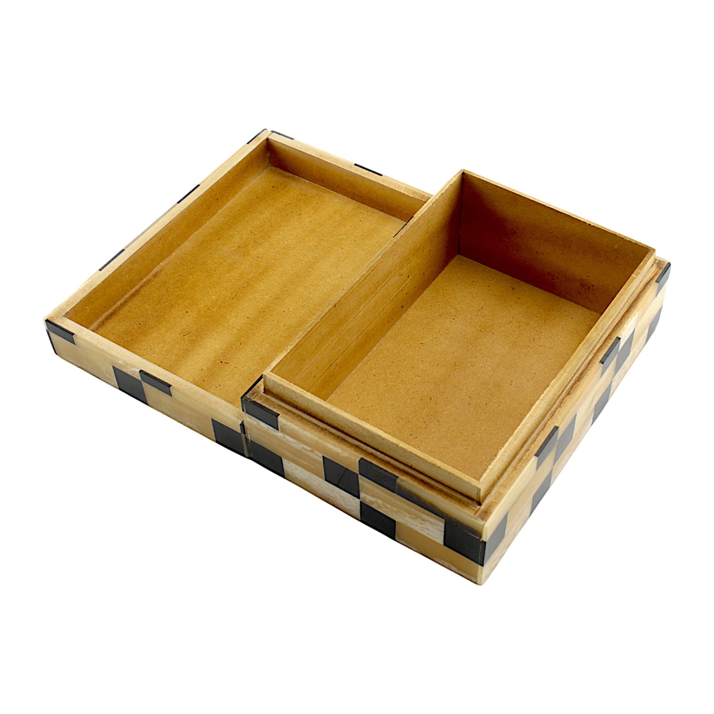 Black and Gold Bone & Horn Inlay Trinket Box with Rope Design – Luxurious Decorative Storage Box