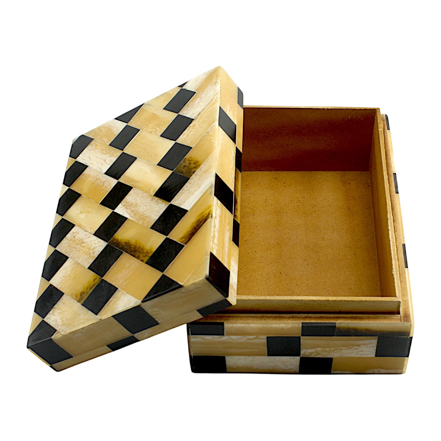 Black and Gold Bone & Horn Inlay Trinket Box with Rope Design – Luxurious Decorative Storage Box
