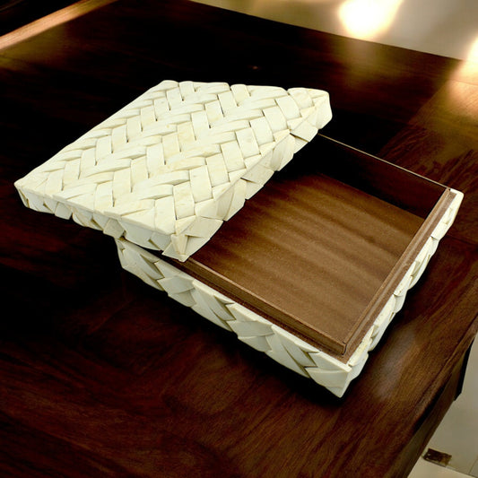Handmade White Bone Inlay Trinket Box – Elegant Storage for Your Treasures
