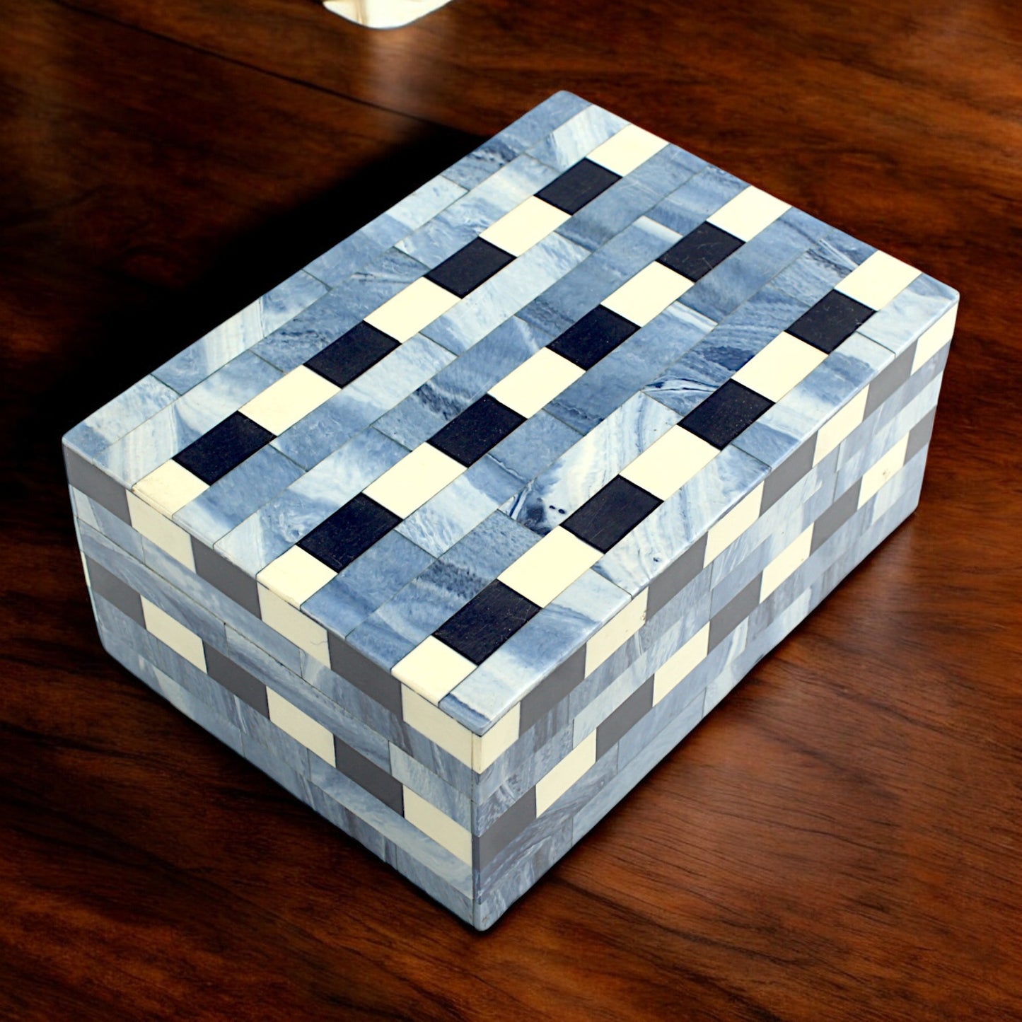 Blue Striped Resin Trinket Box – Elegant Decorative Storage for Small Essentials