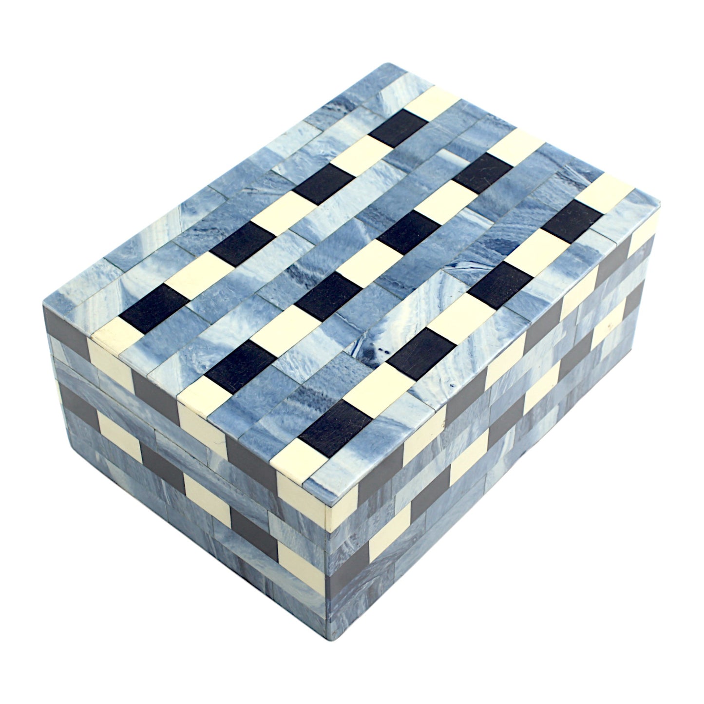 Blue Striped Resin Trinket Box – Elegant Decorative Storage for Small Essentials