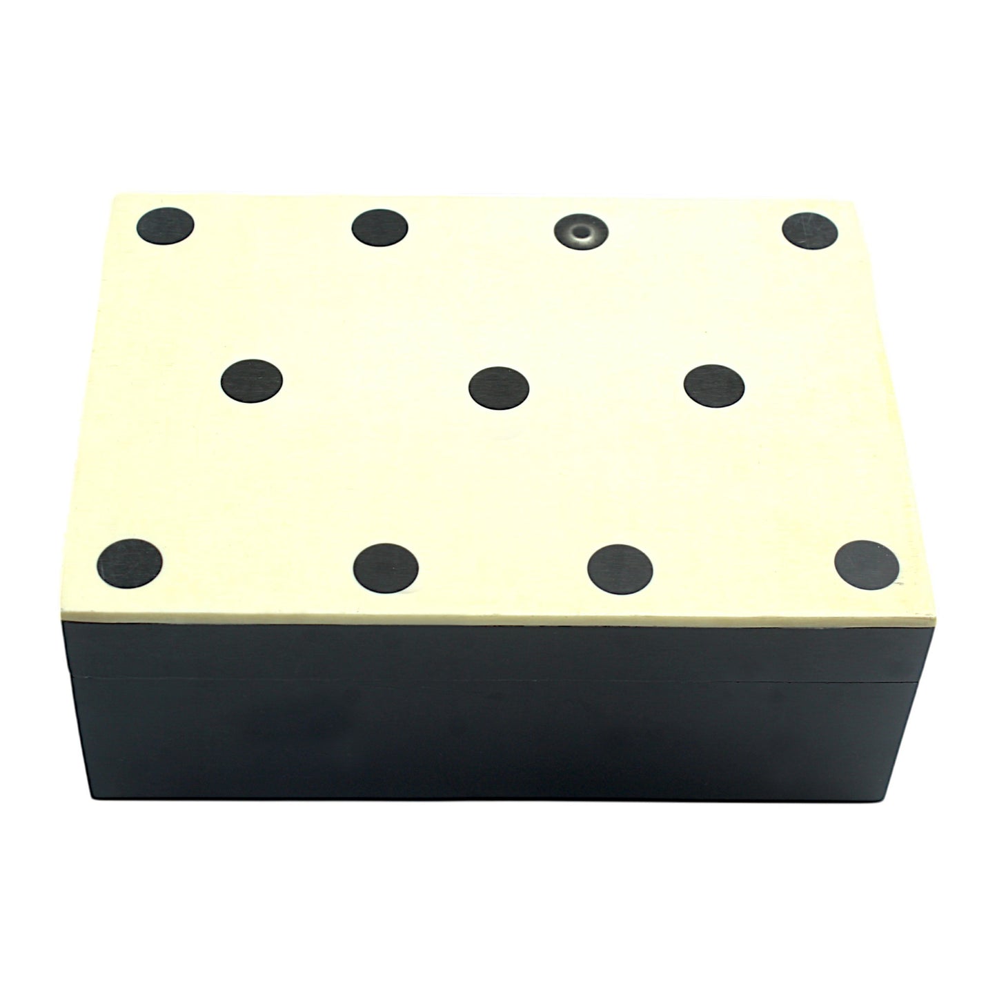 Handmade Bone Inlay Trinket Box – Elegant White with Black Base, Timeless Craftsmanship