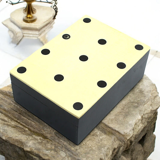 Handmade Bone Inlay Trinket Box – Elegant White with Black Base, Timeless Craftsmanship